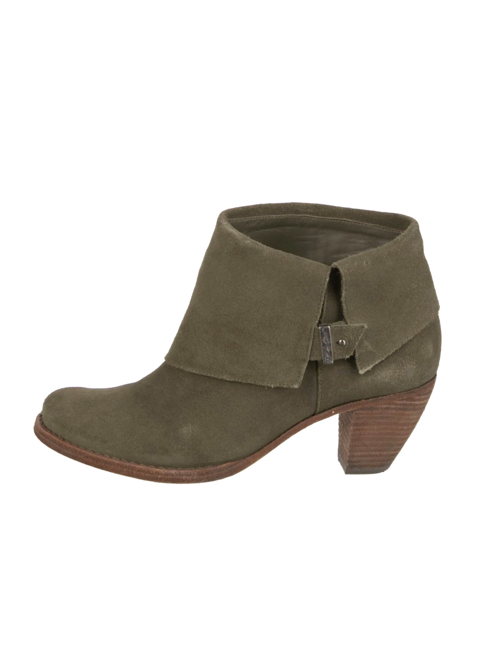 Alice+Olivia 8.5 Suede $350 Caden Ankle Boots Gold Bootie Low Heel Olive Green